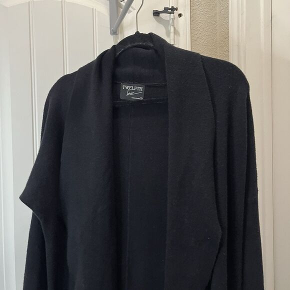 Twelfth Love Sweater Long Open Front Draped Cardigan Pockets Black Womens Size S - Picture 2 of 11